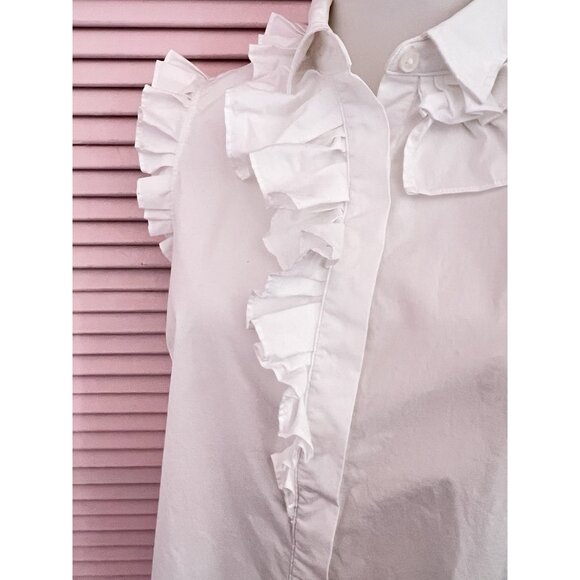 Banana Republic Size 10 Top White Sleeveless Riley Ruffle Stretch Cotton Buttons - Picture 8 of 15